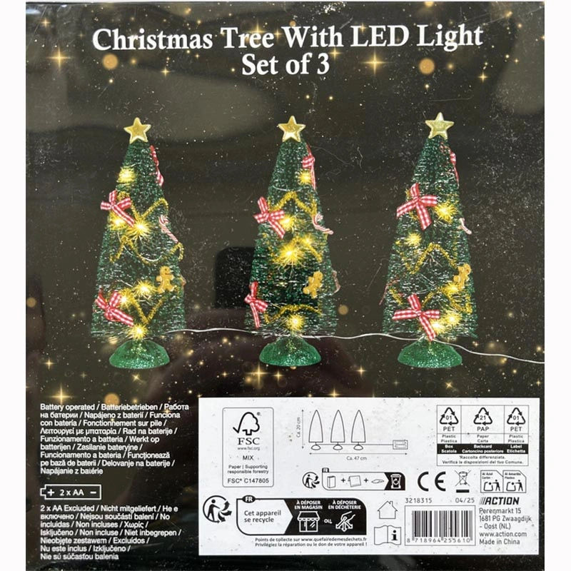 Sada 3 LED vianočných stromčekov 20 cm