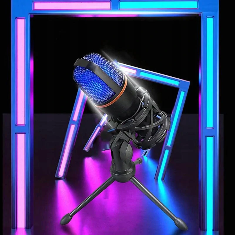 USB štúdiový mikrofón s RGB podsvietením, statívom a pop filtrom