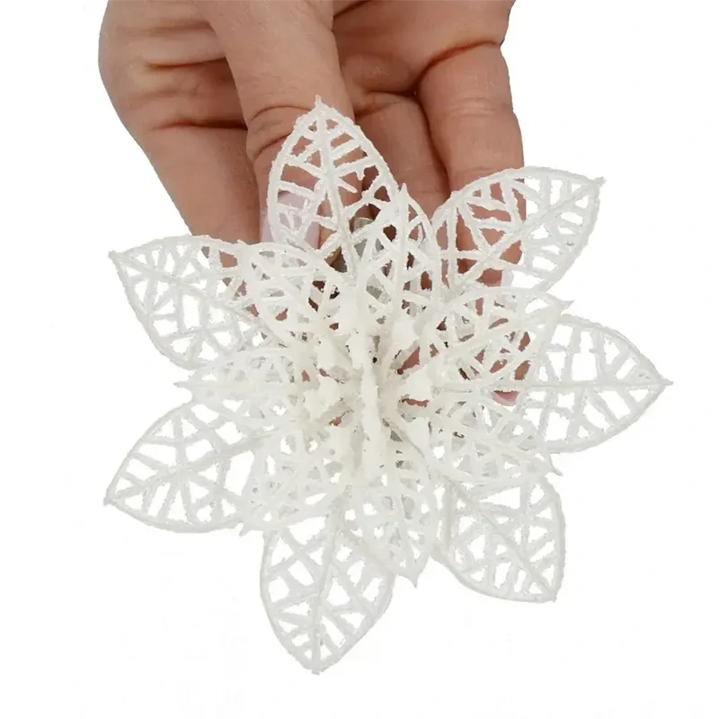 Biela vianočná ruža s klipom 10 cm – 3 ks