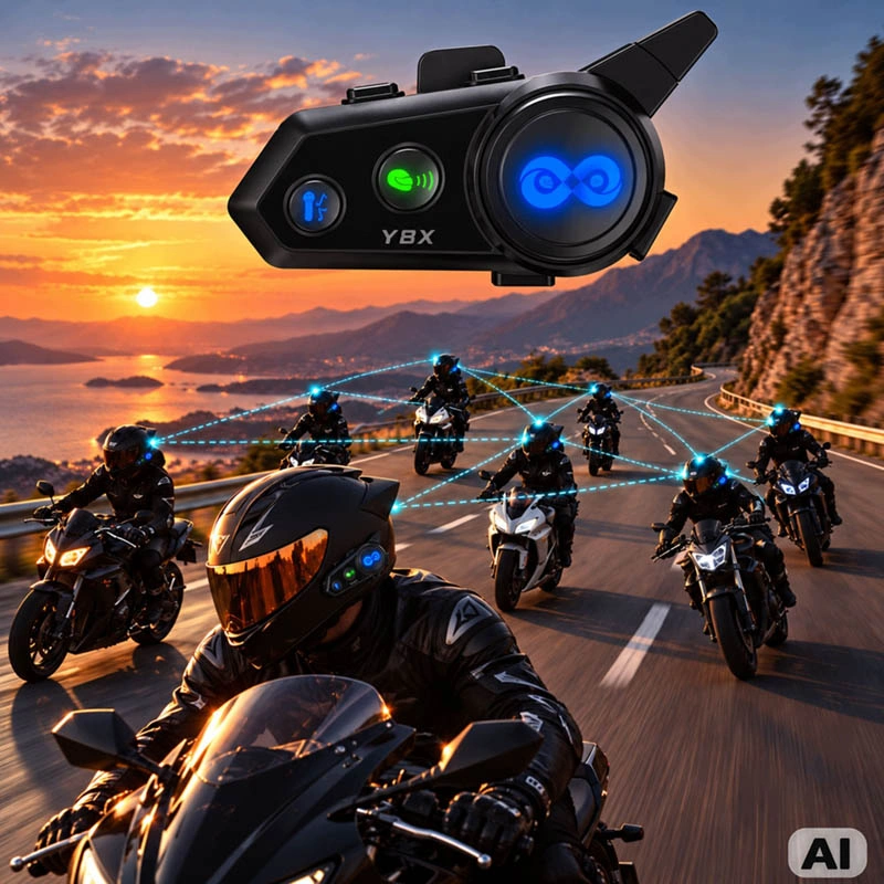 Motocyklový interkom Y8X Mesh Bluetooth pre 8 používateľov
