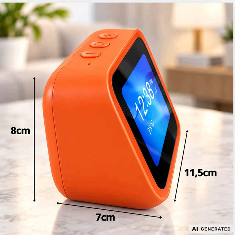 Inteligentný AI budík s dotykovým displejom, Bluetooth a reproduktorom oranžový