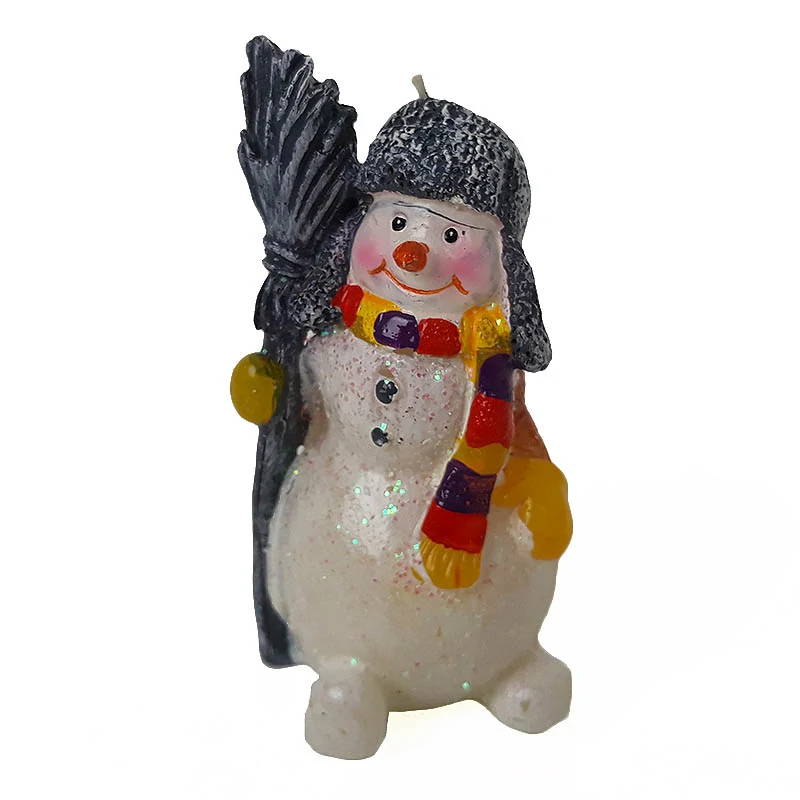 Sviečka vianočná – snehuliak s metlou a šálom: 10 cm