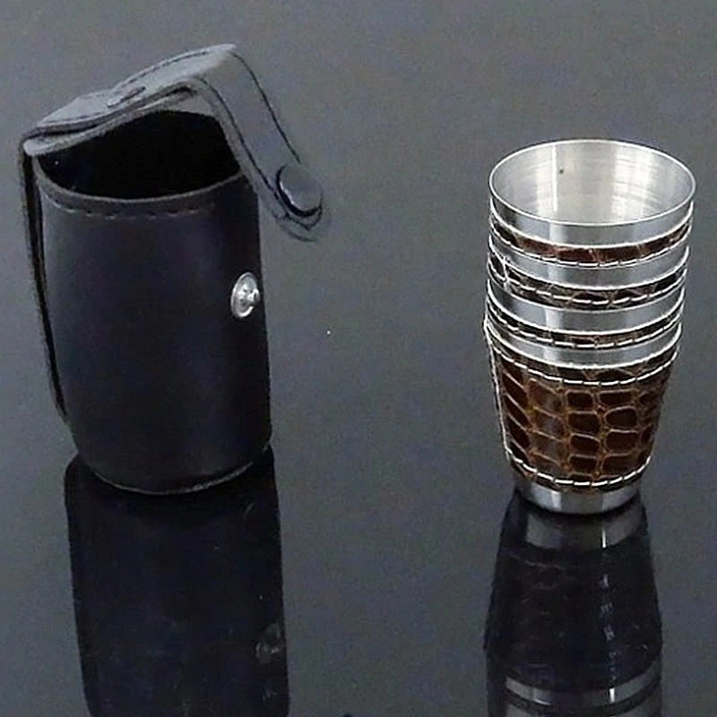 Turistické poháriky 30 ml v puzdre – sada 4 ks, hnedé