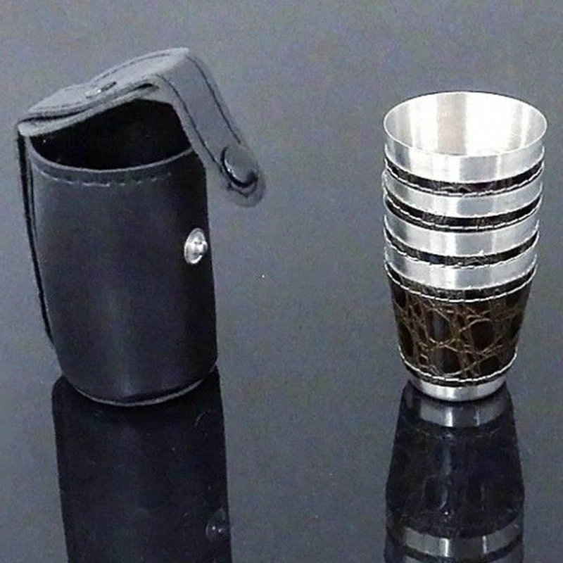 Turistické kovové poháriky v puzdre – sada 4 ks