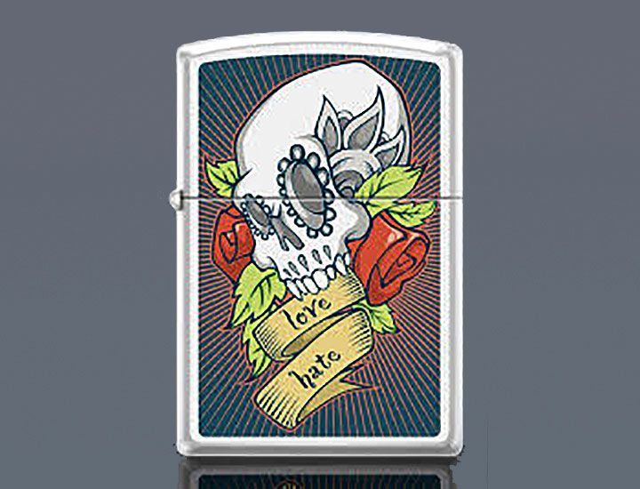 Zapaľovač ZIPPO Skull Love Hate Tattoo White Matte