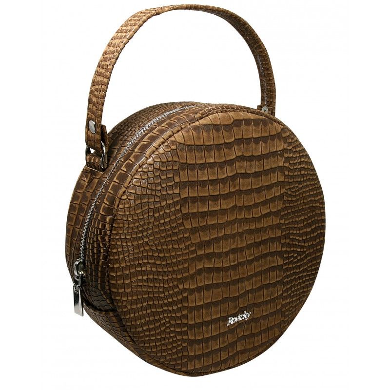 Kabelka kožená Rovicky okrúla Krokodíl brown