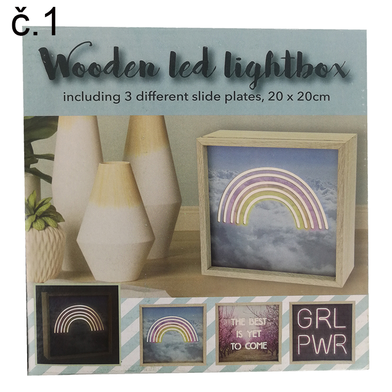 Drevený stojan s meniacimi sa LED obrázkami 