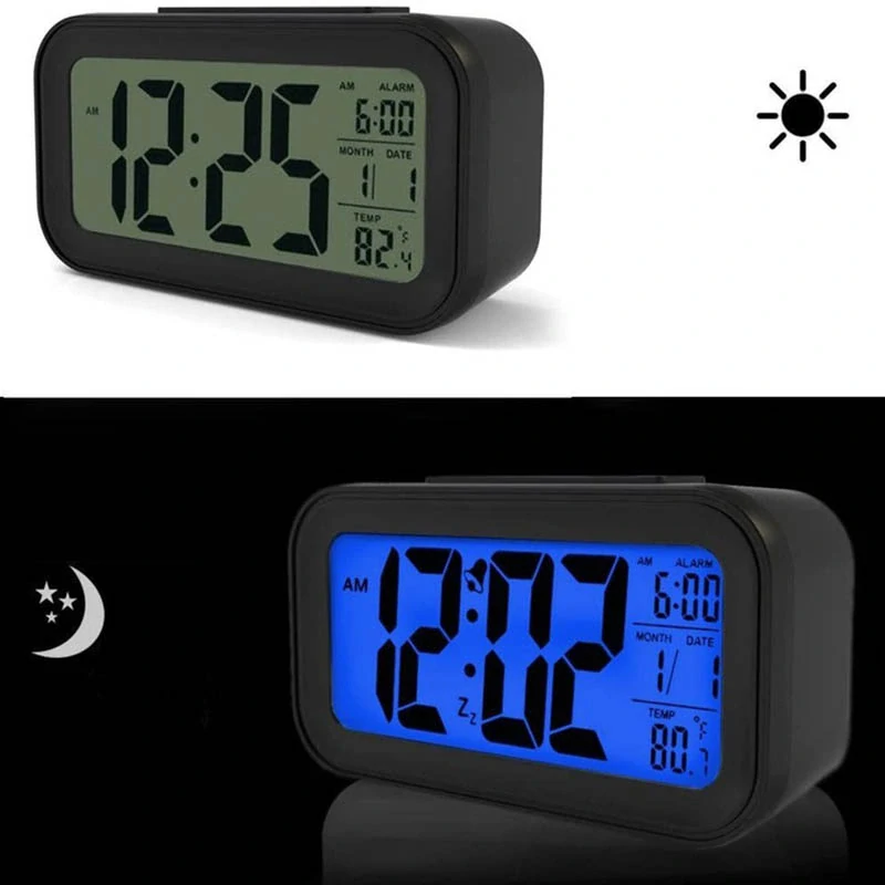 Digitálny LED budík s teplomerom čierny