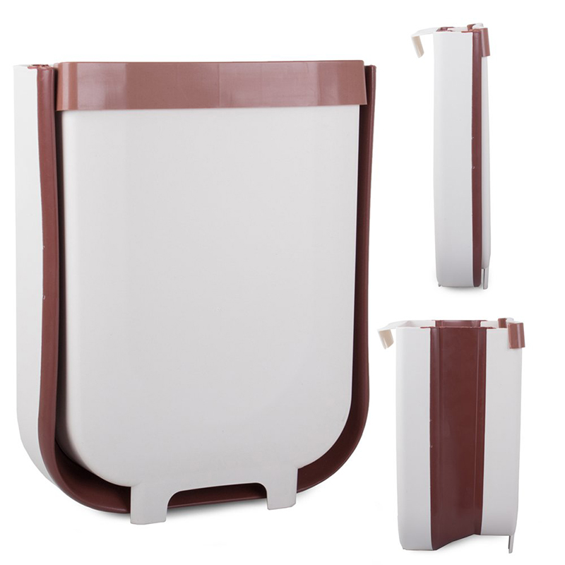 Skladací kôš tmavohnedý na zavesenie BIO na skrinku, zásuvku, dvierka