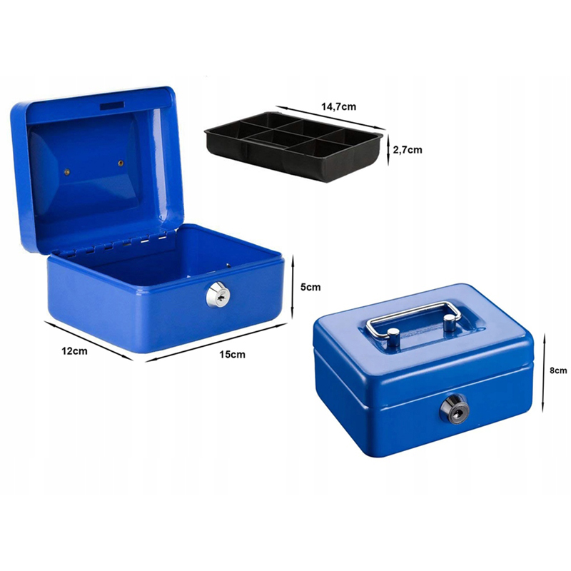 Trezor kovový 15 x 12 x 8cm modrý