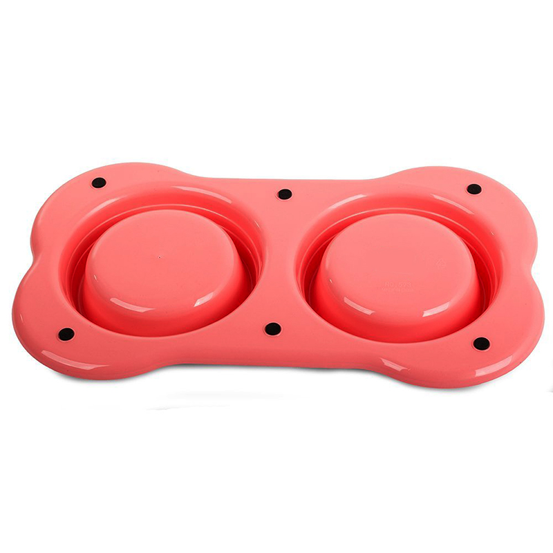 Dvojitá miska na krmivo pre psa ružová 2 x 0,4 L