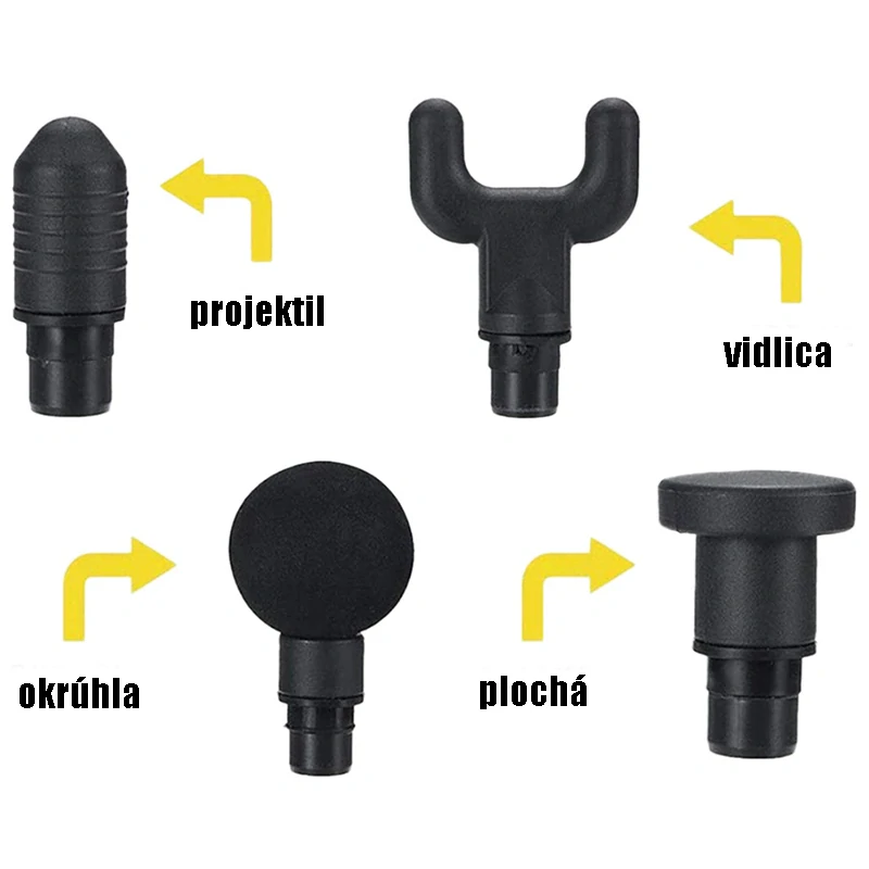 Masážna pištoľ na telo so 4 hlavicami a 6 rýchlosťami