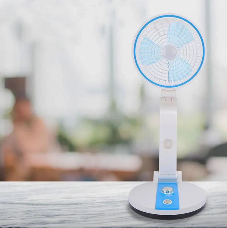 Bezdrôtový skladací ventilátor s LED lampou modrý