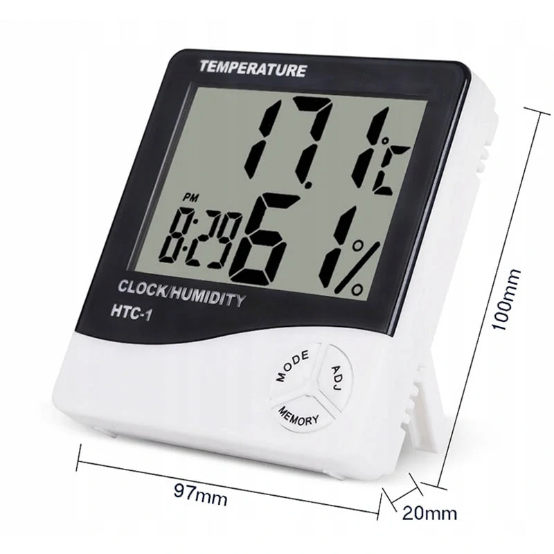 Vnútorný elektronický teplomer s hodinami HTC-1