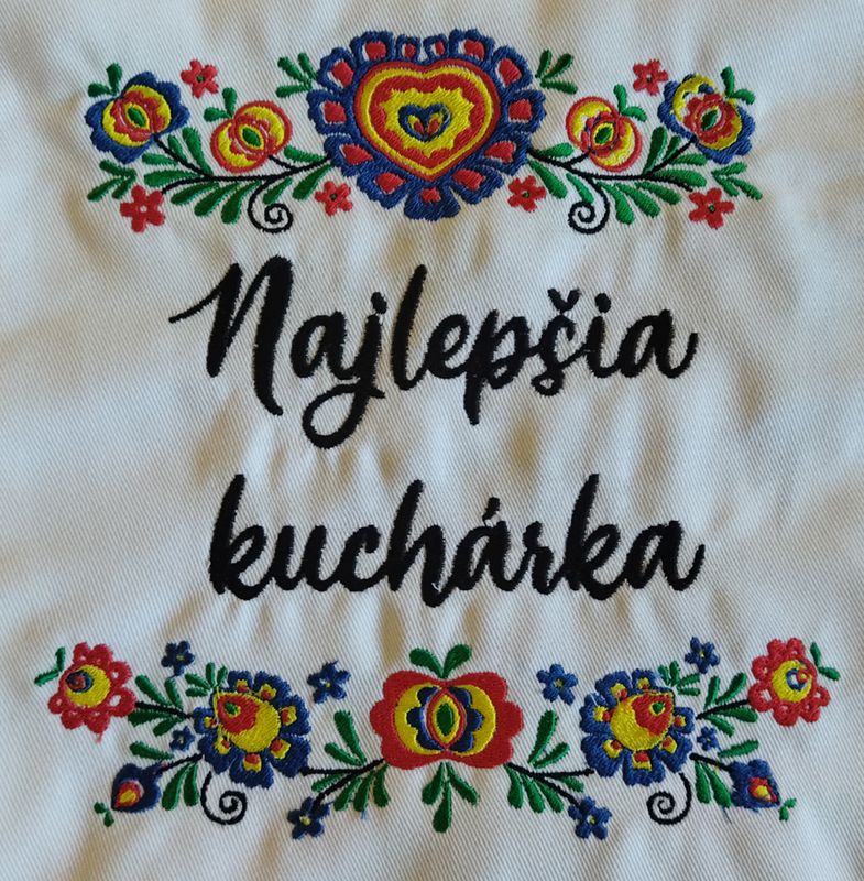 Kuchynská zástera s výšivkou Najlepšia kuchárka ľudový motív