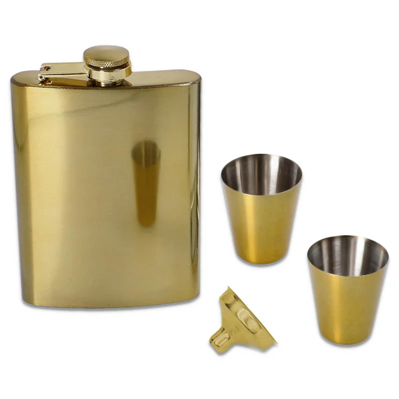 Gentelo Ploskačka 210ml zlatá s lievikom a pohárikmi