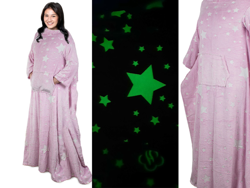 Svietiaca deka s rukávmi 190x170cm ružová