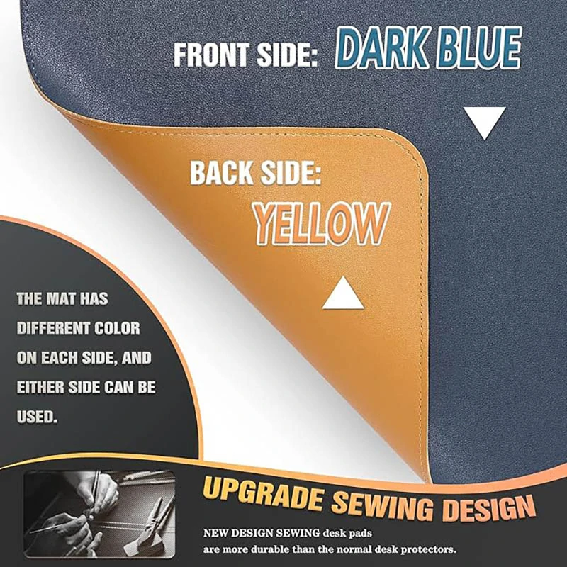 Podložka na stôl z PU kože 80 × 40 cm obojstranná tmavomodrá / žltá