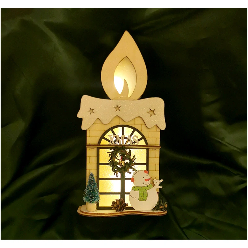 Drevená LED dekorácia - rozprávkový vianočný domček so snehuliakom
