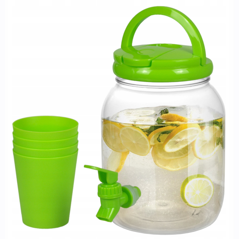 Nádoba na nápoje s kohútikom 2,5L + 4 poháre zelená