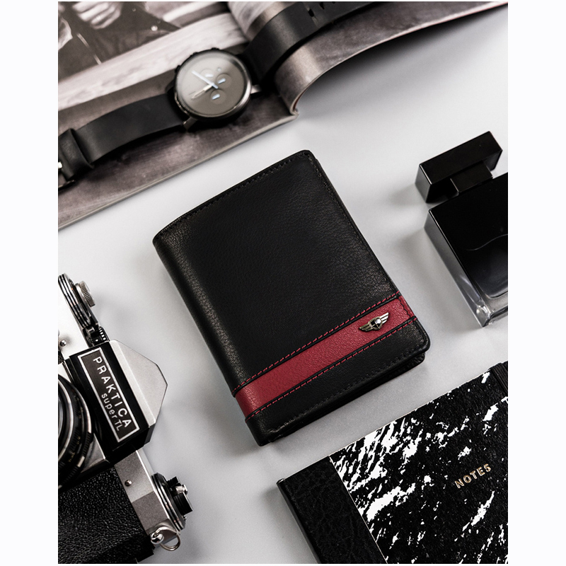 Darčeková sada PETERSON - Peňaženka s príveskom PK-1-N4 čierna/červená