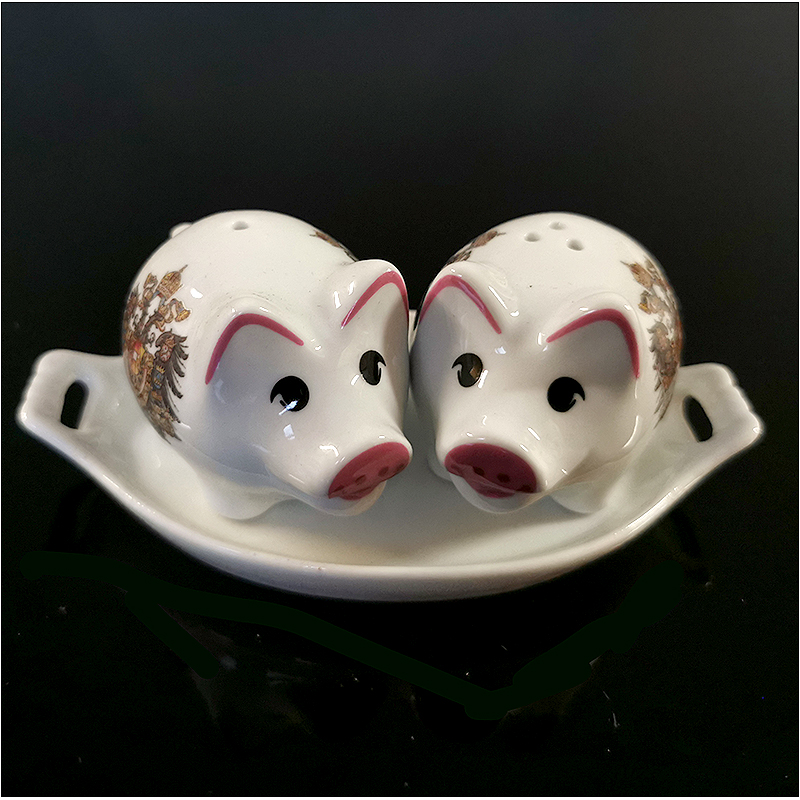 Reutter Porzelan - Koreničky s podnosom Prasiatko Austria 2ks