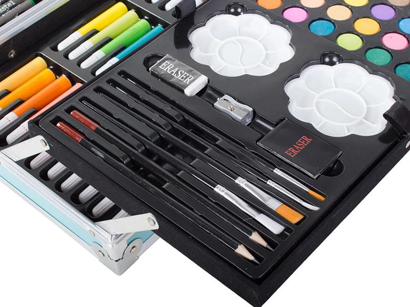 Umelecká sada na kreslenie a maľovanie v kufríku 145ks modrá