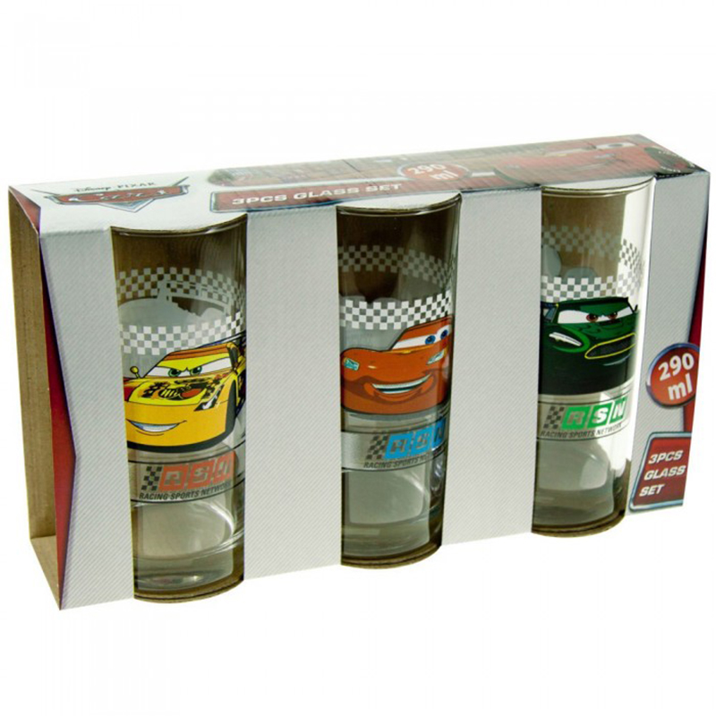 Disney Cars - Sklenené poháre na nápoje 290ml - 3 vzory