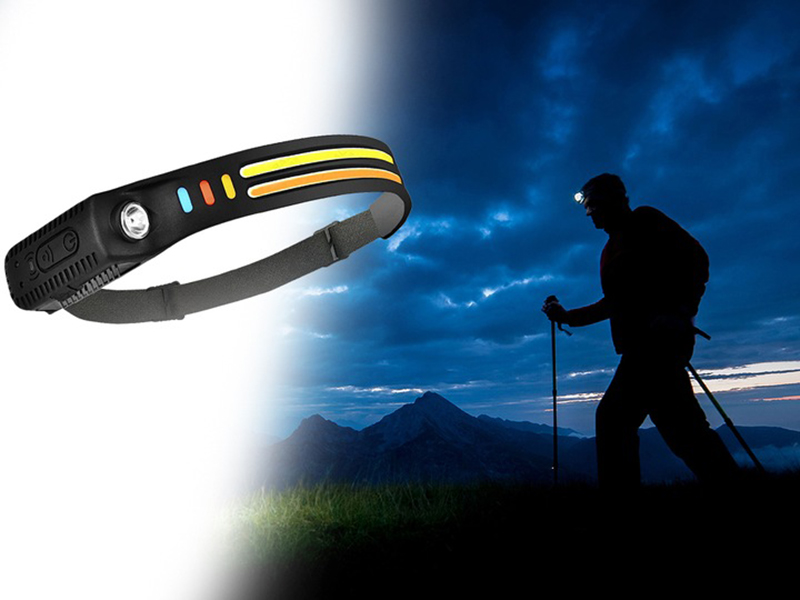 Čelová baterka 2LED COB bezdotyková