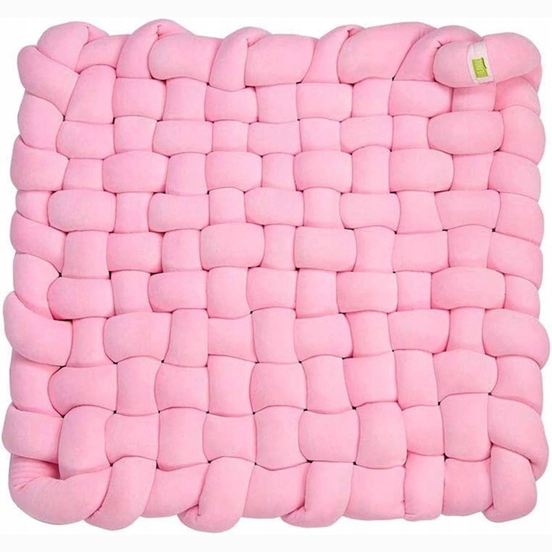 Velúrová pletená podložka LULANDO 75 × 75 × 8 cm – ružová