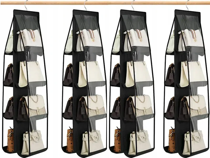 Závesný organizér na kabelky 8 ks čierny