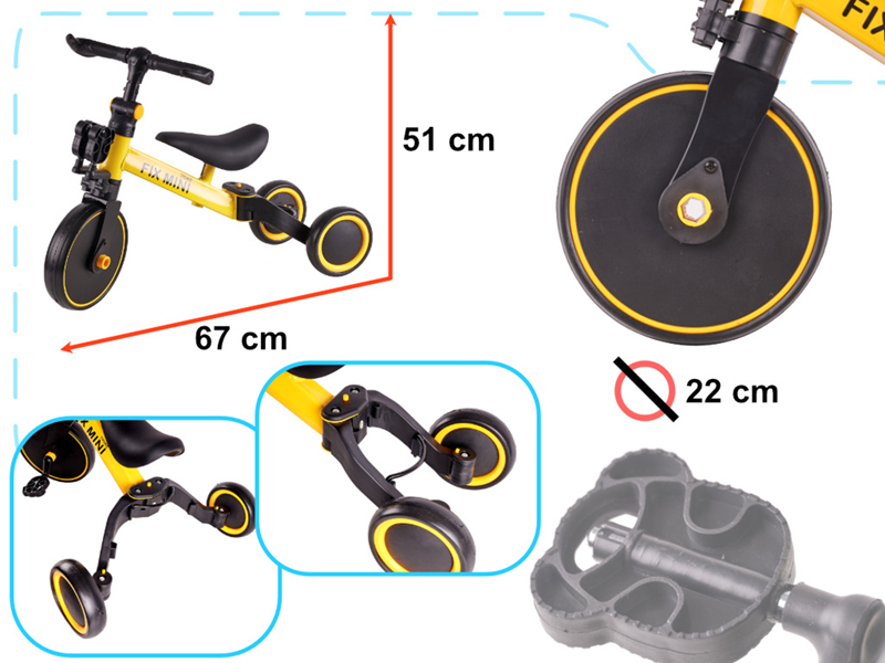 Detská trojkolka s pedálmi Trike Fix Mini 3v1 žltá
