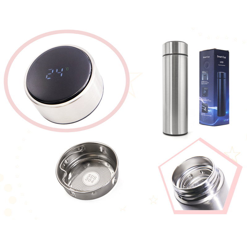 Smart termo hrnček LED 500ml strieborný