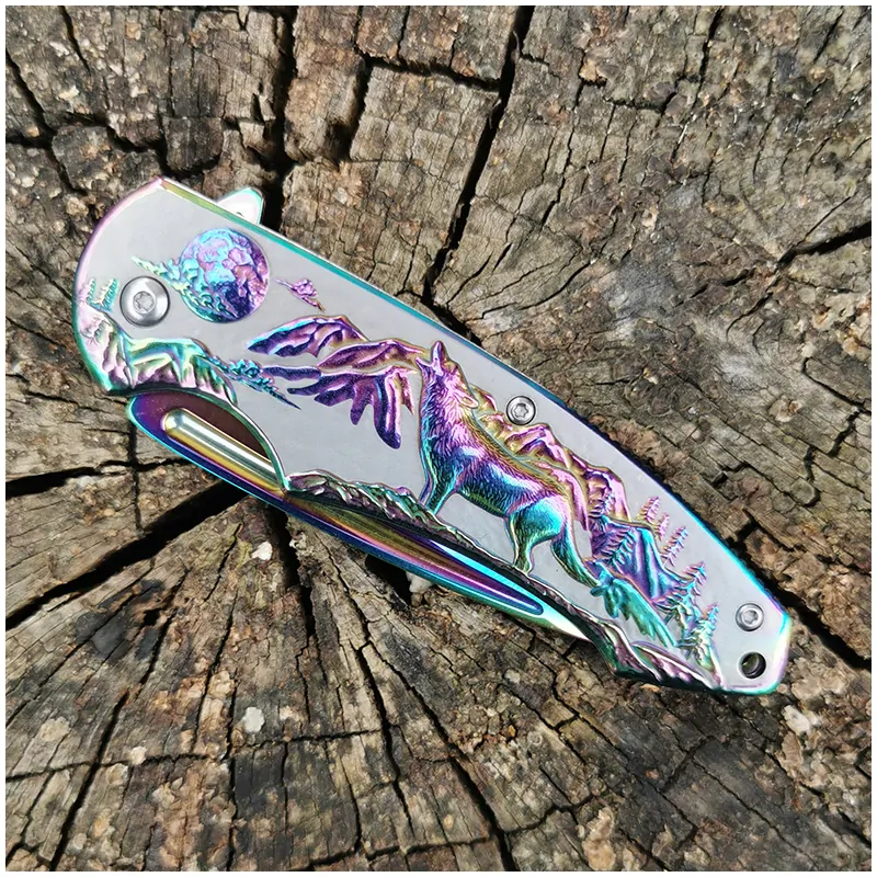 Rainbow Wolf - Vreckový nožík kovový 21/9cm