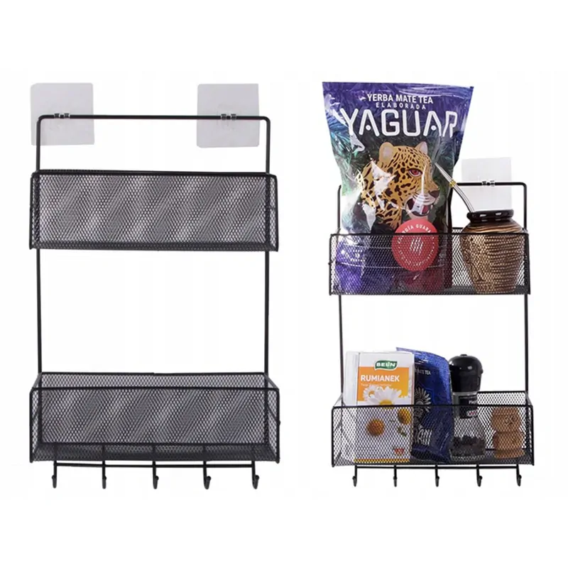 Nástenná kovová polica s vešiakmi 42x26x13cm