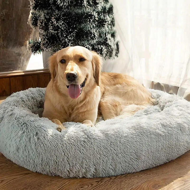 Plyšový pelech pre zviera okrúhly 80cm svetlosivý