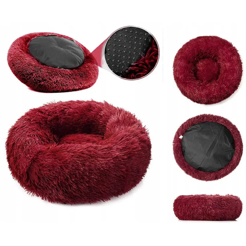 Plyšový pelech pre zviera okrúhly 50cm bordový