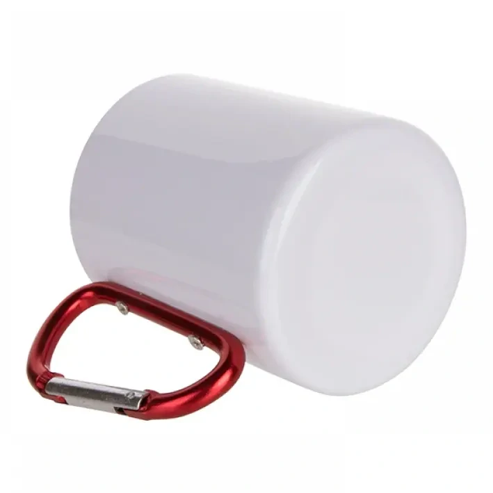 Plechový hrnček s karabínkou 300 ml biely