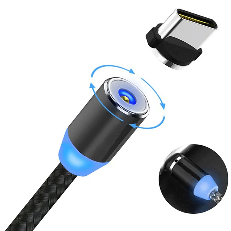 Magnetický kábel USB 3v1 iPhone, Micro USB, USB C 1m čierny