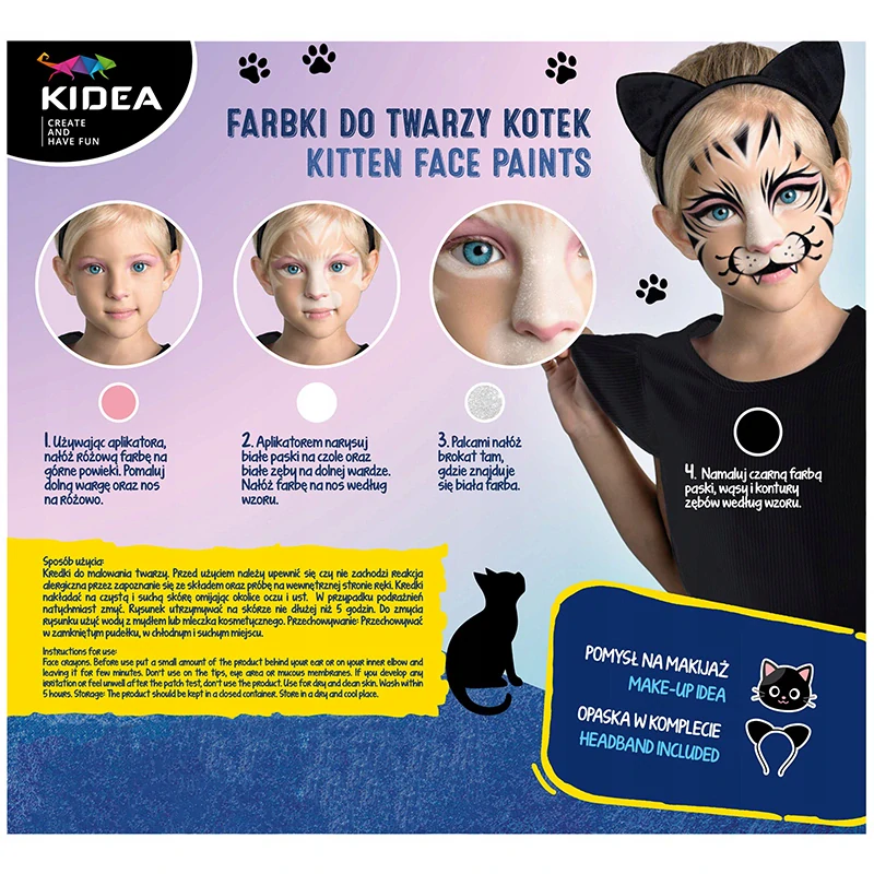 KIDEA - Farby na tvár 3 farby + čelenka