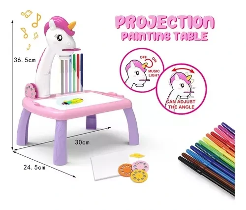 Tabuľka na kreslenie s projektorom Jednorožec modrá