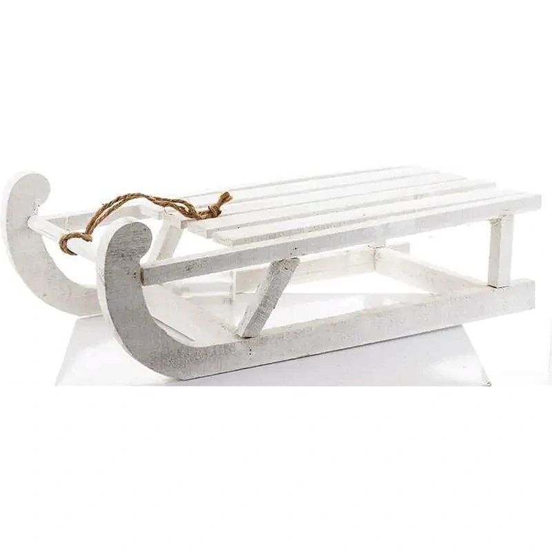 Drevené sánky dekoračné 31 x 15 x 10,5 cm LED - biele