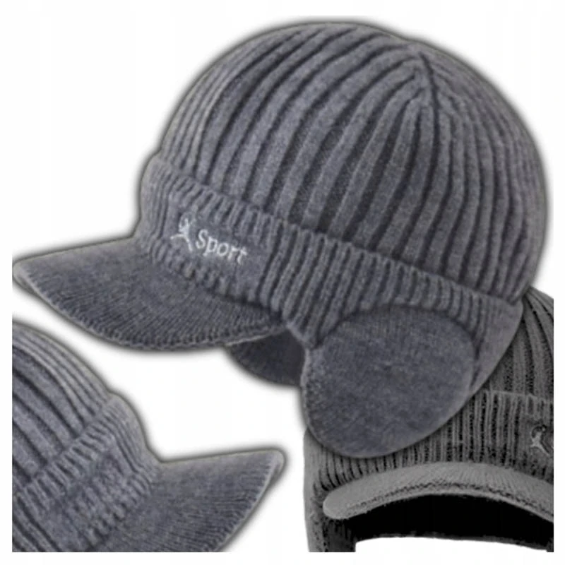 Teplá zimná športová čiapka so šiltom a klapkami na uši