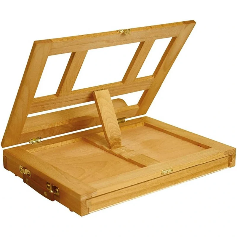 Drevený maliarsky stojan s úložnou zásuvkou