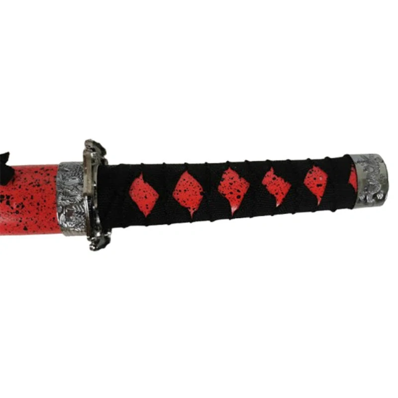 Dekoračná sada 3 japonských mečov katana s červeným puzdrom a stojanom