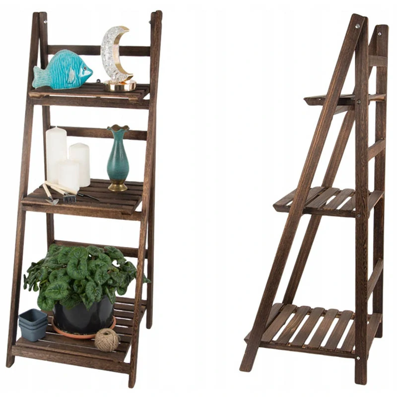 Drevený stojan na kvety rebrík 107cm s 3 policami hnedý