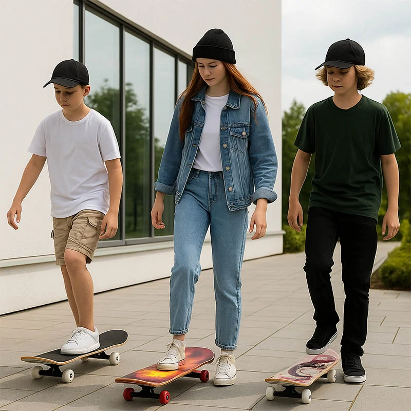 Fire - Skateboard Cozytrix 80 × 20,3 cm – čierny grip, PU kolieska 54 mm: červeno/žltý