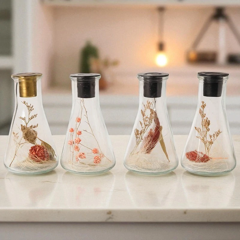 Sklenený svietnik so sušenými kvetmi 14 cm