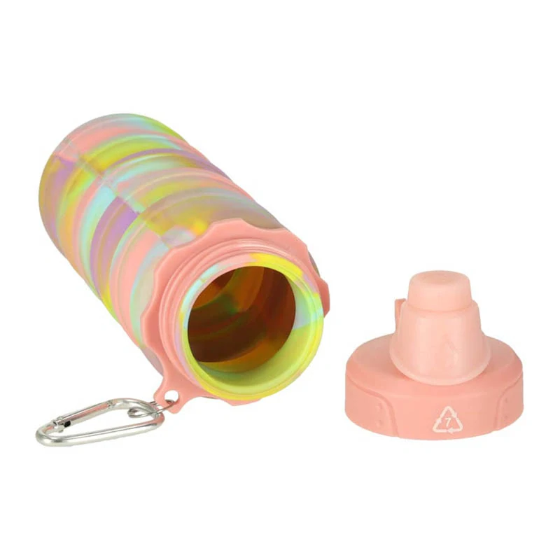 Silikónová skladacia fľaša na vodu s karabínkou 500 ml dúhová