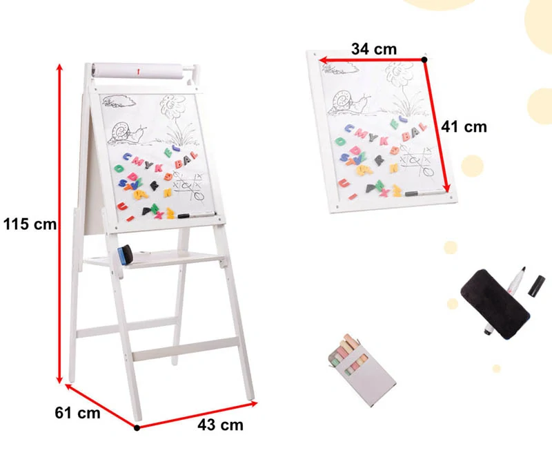 Drevená obojstranná magnetická a kriedová tabuľa XXL s príslušenstvom 43 × 32 × 115 cm